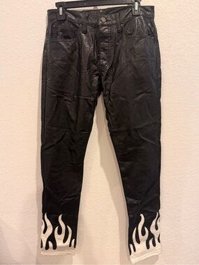 MNML Black Skinny Jeans with White Flame Hem